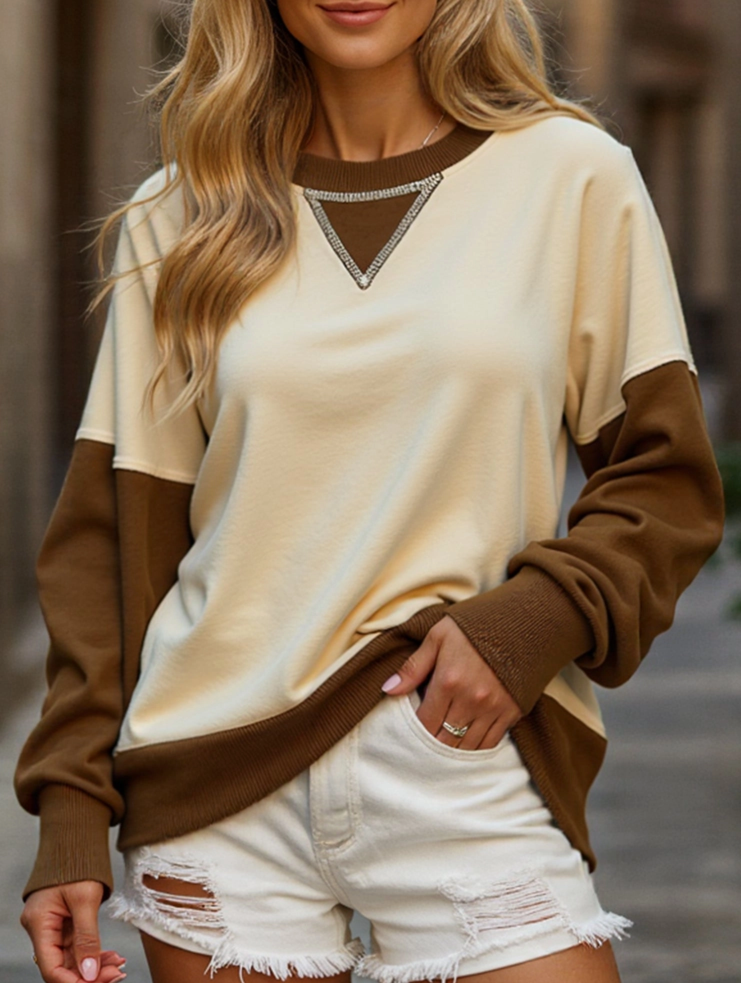 Travel Trend Look Personalized color-blocked round-neck hoodie