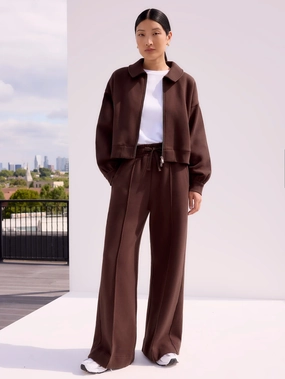 Petite Chocolate-Brown Wide-Leg Sweatpants EasyCare Fabric Luxurious Feel