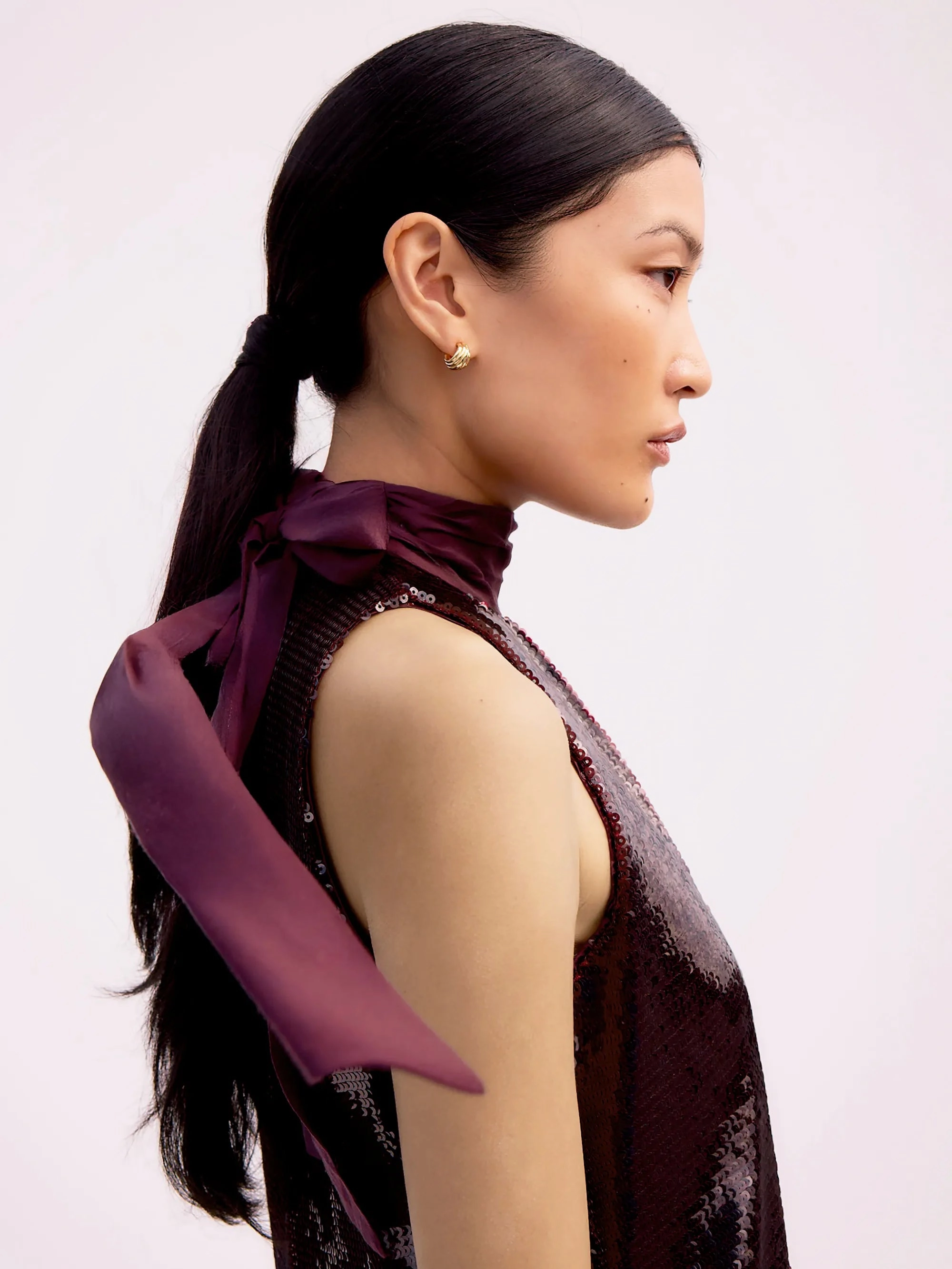 Sustainable Manufacturing Lightweight Design Petite Freya Wine Sequin Halter Neck Dress