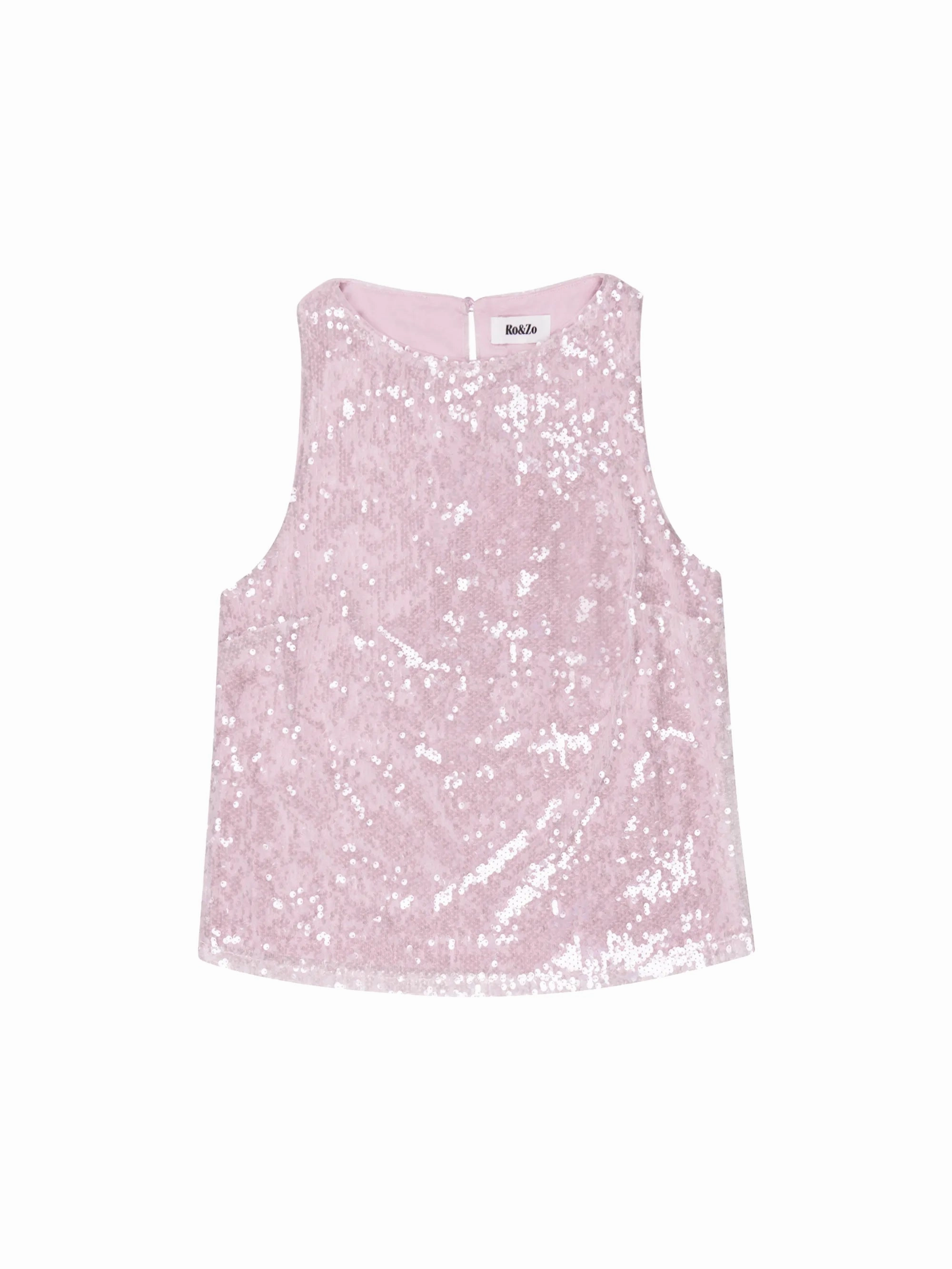 Tagless Neckline Moisture Wicking Material Pink Sequin Shell Top