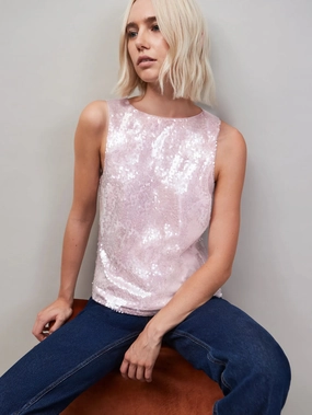 Pink Sequin Shell Top Sheer Overlay Material