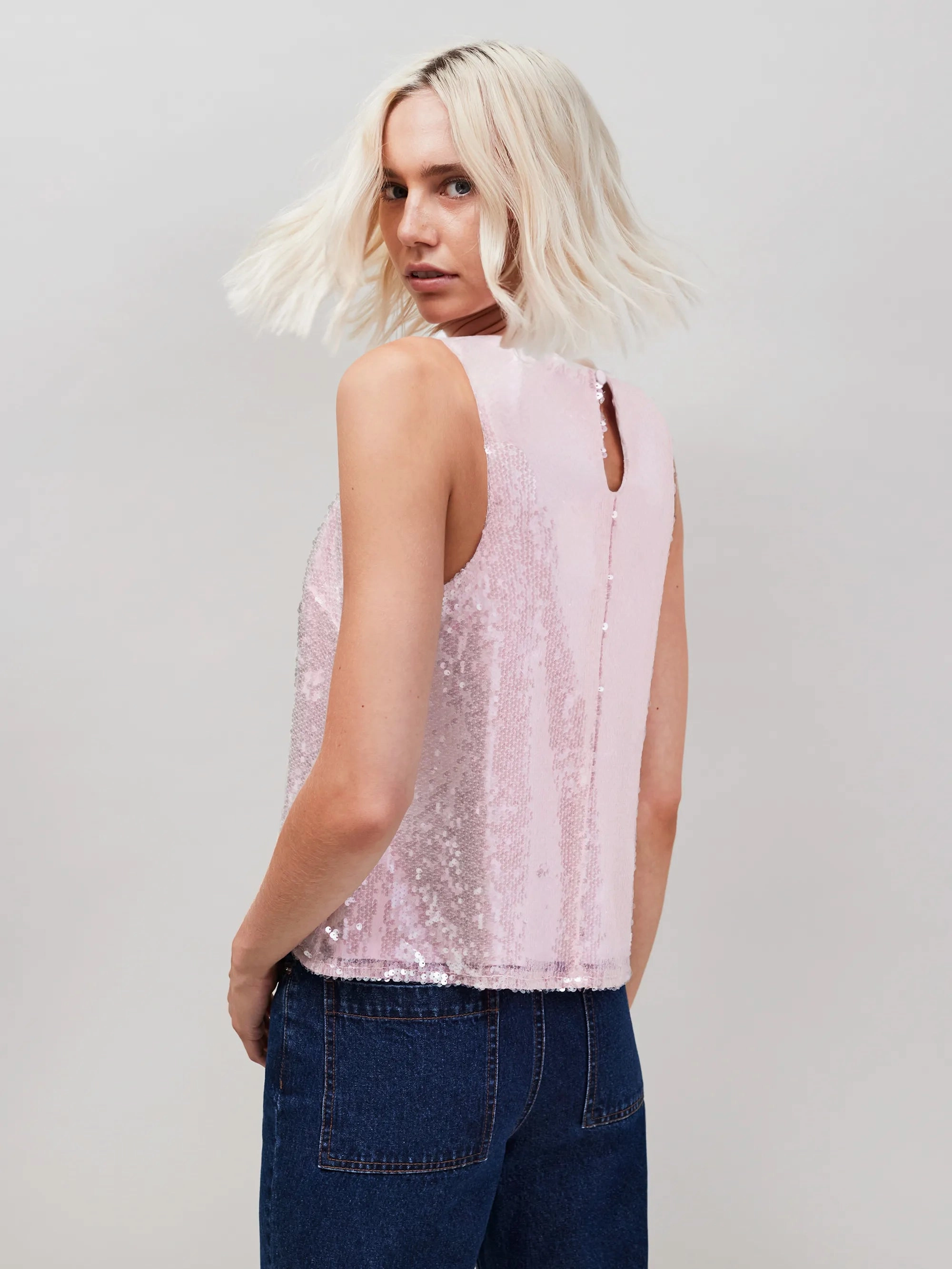 Pink Sequin Shell Top Layered Collar Structure