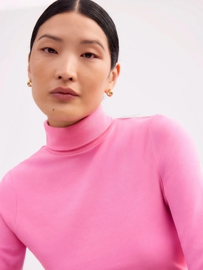 Breathable Construction BreathableMeshPanel Pink Turtleneck Stretch Cotton-Modal Top
