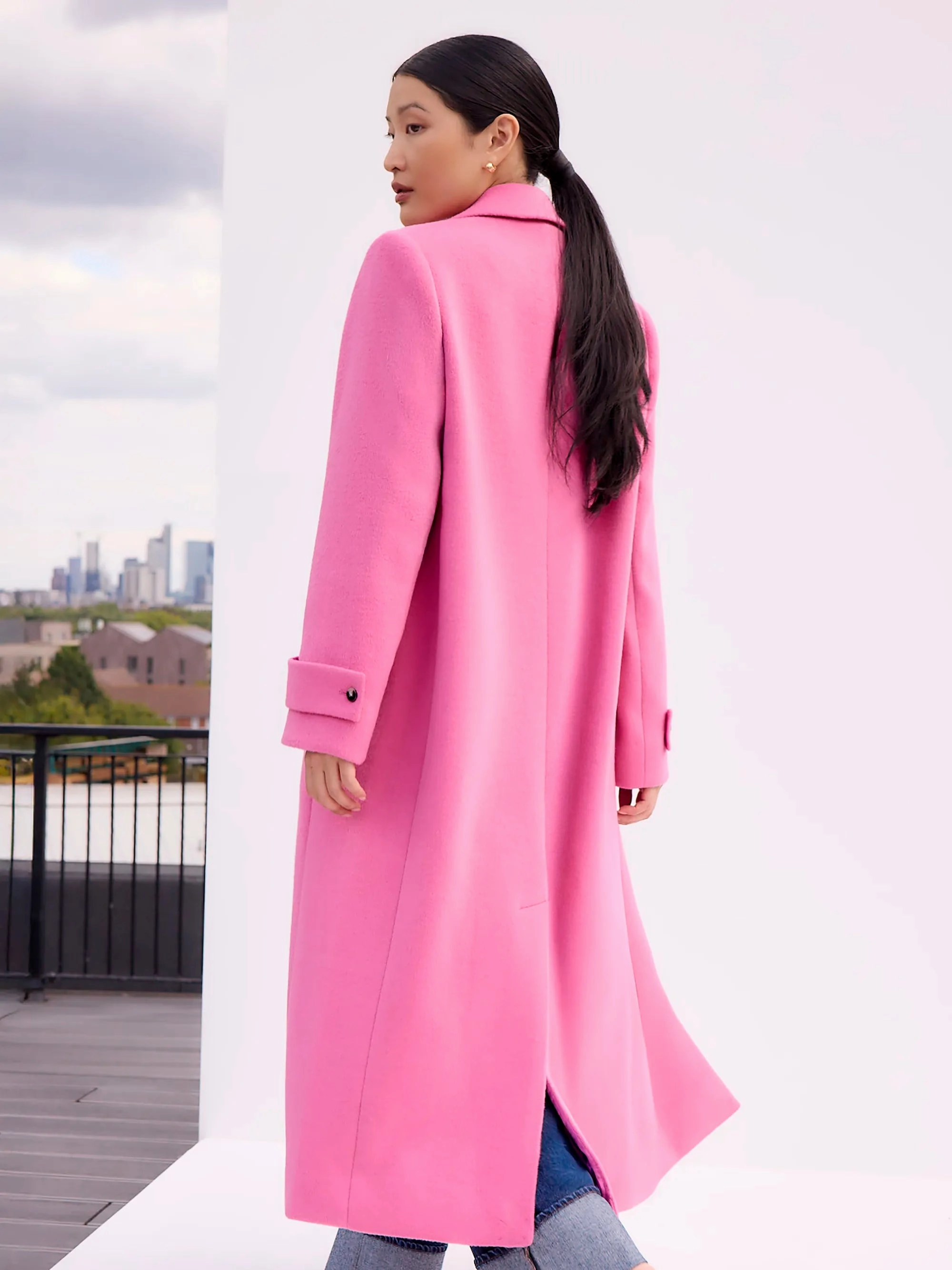 Pink Wool-Blend Coat ThermalInsulation Street Look