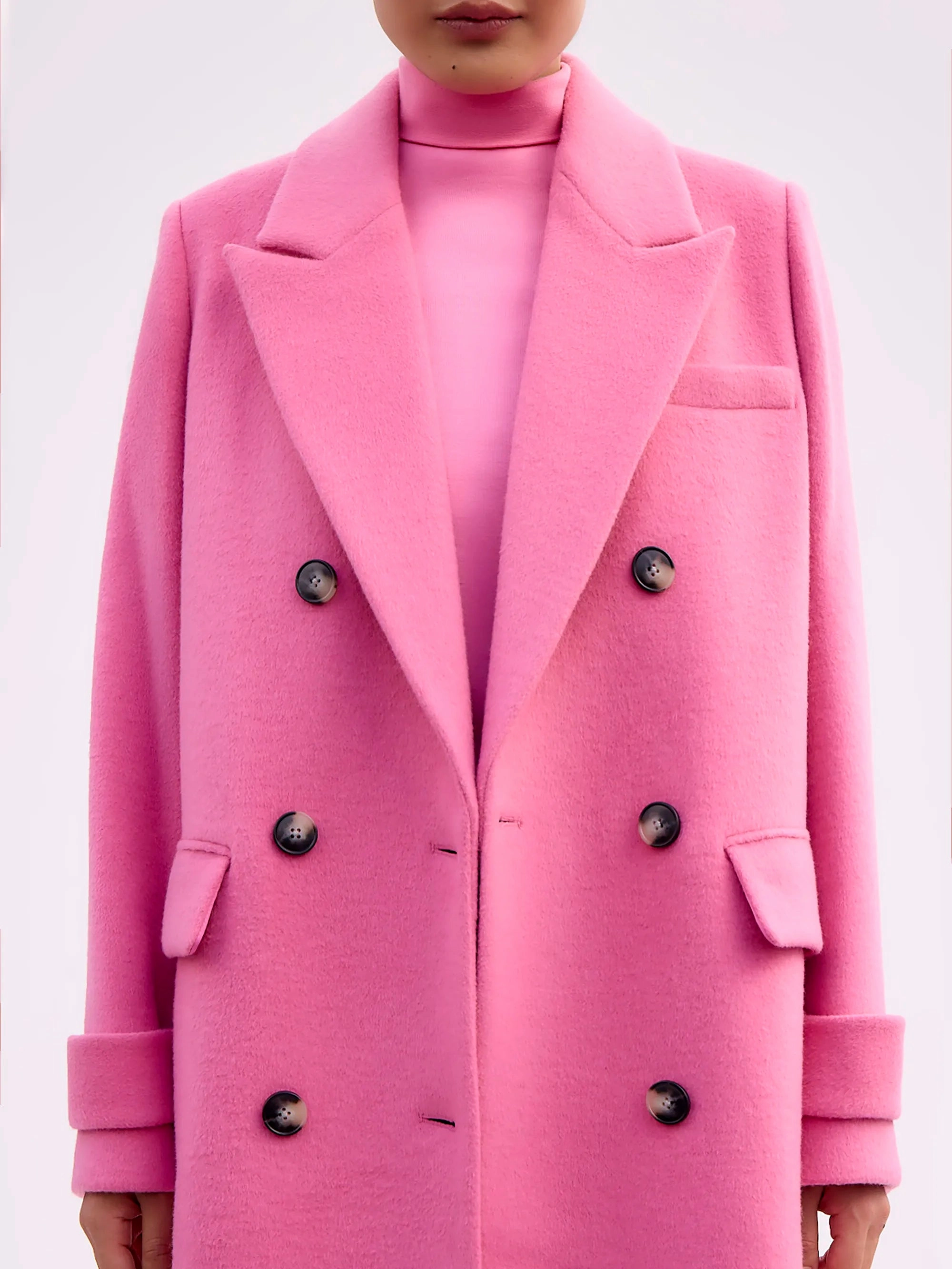 Fleece Backing Pink Wool-Blend Coat