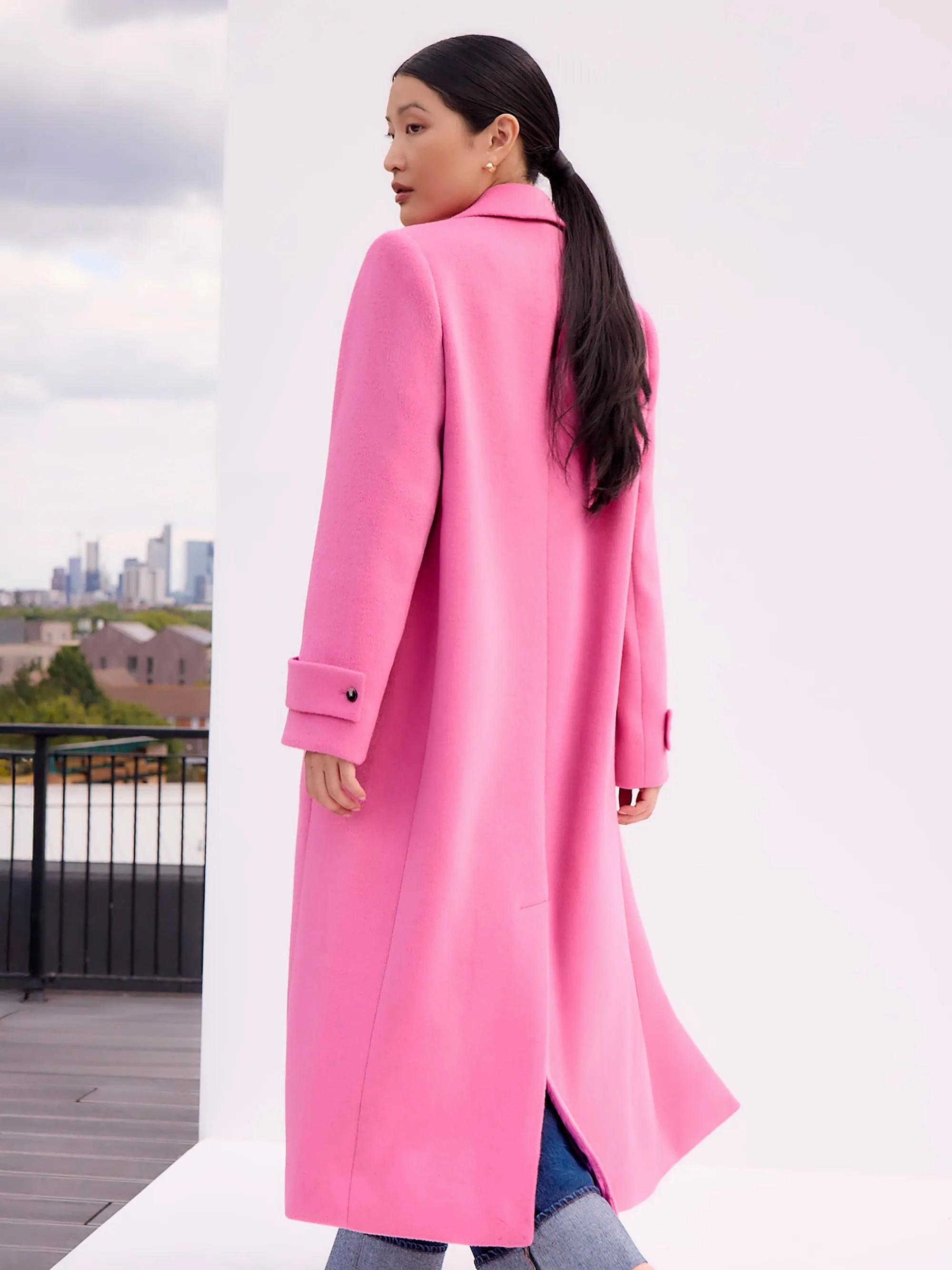 Taped Seam Construction Pink Wool-Blend Coat