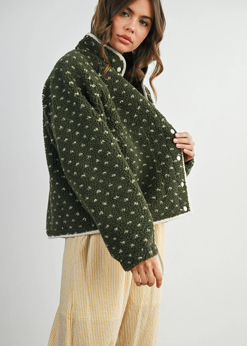 Layer Essential Piece Refined Style Pippa Fleece Puffer Jacket - Olive & Taupe