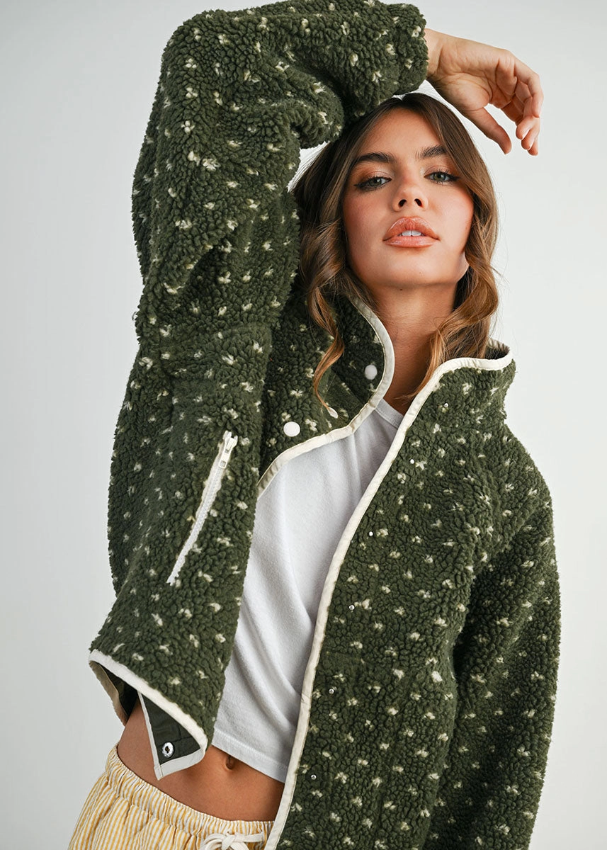 Pippa Fleece Puffer Jacket - Olive & Taupe Frictionless Lining