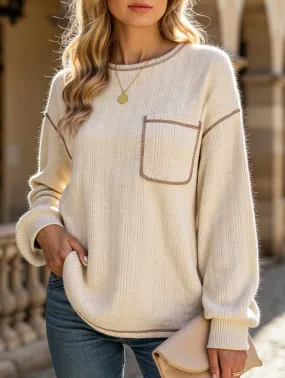 Reflective Safety Accents Pitted Strip Brushed Crewneck Pocket Casual Shirt