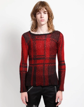 PLAID SWEATER Stretchable Blend All Over Print Technique