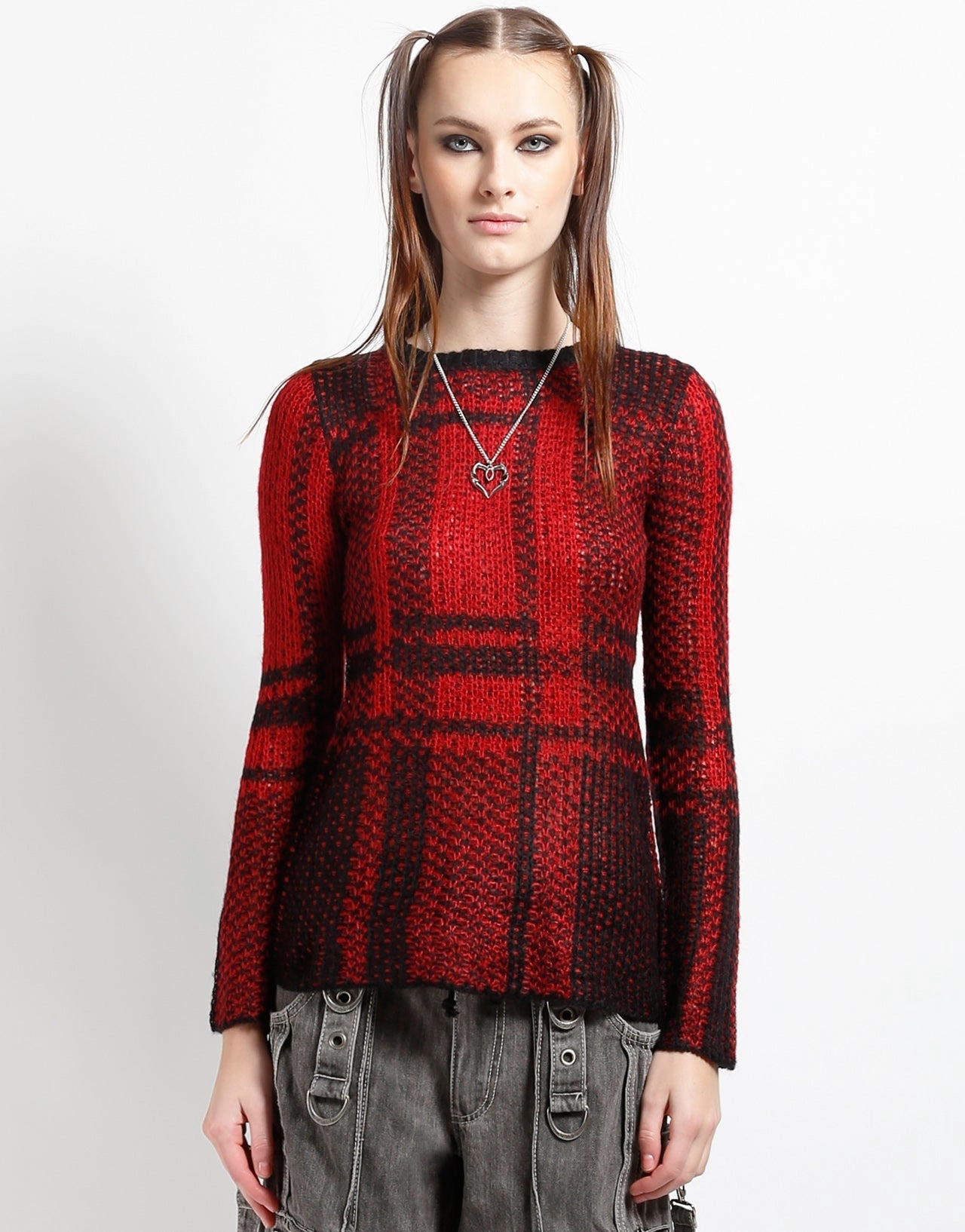 SoftInteriorLining Button Down Collar PLAID SWEATER