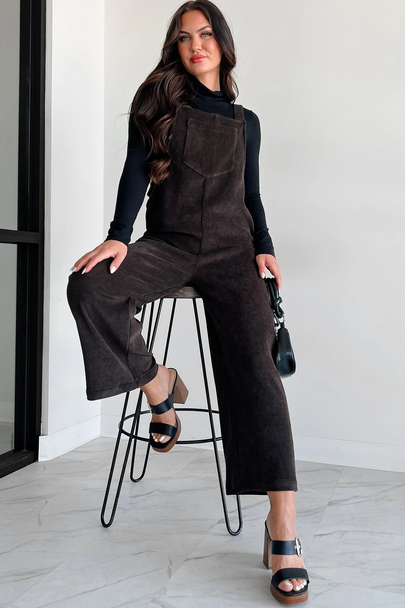 Playful Impression Soft Corduroy Overall Jumpsuit (Dark Brown) Dynamic Casual