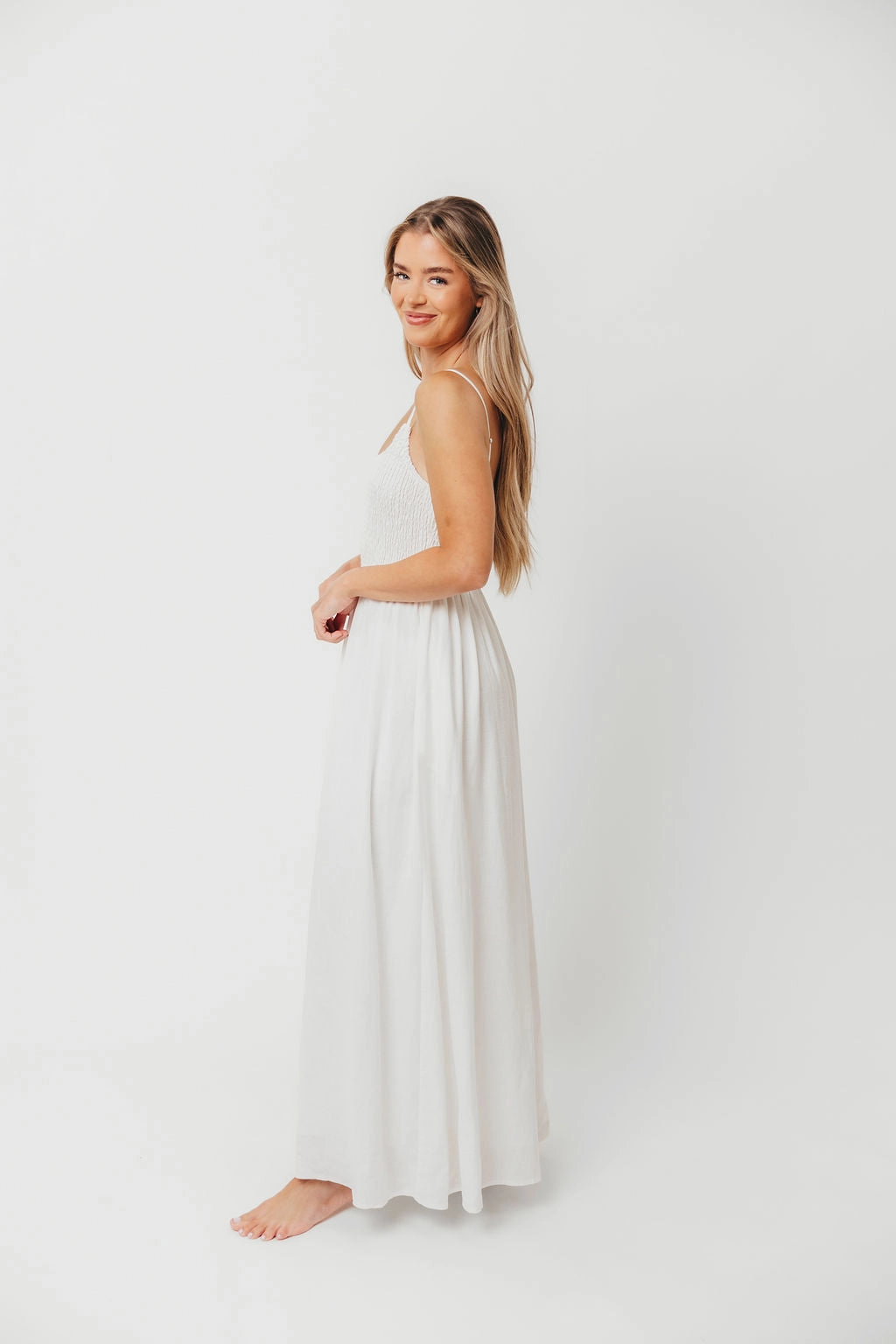 Josefina Smocked Maxi Dress in Off White *Final-Sale* Timeless Shape