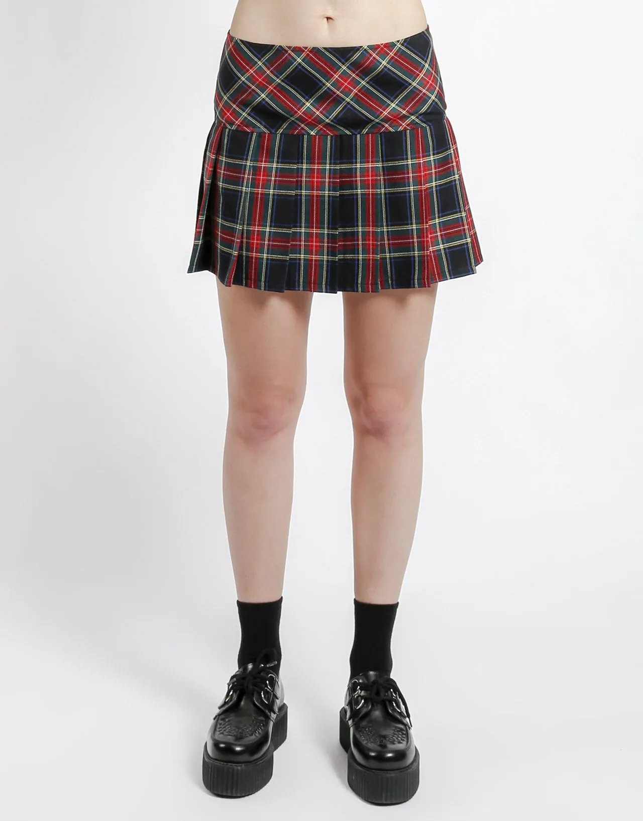 PLEATED SKIRT BLACK PLAID silk blend
