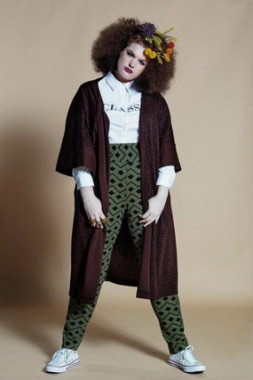 PLUS SIZE CHOCOLATE/BLACK KNIT JACKET- JIBRI Crisp Clean Fit