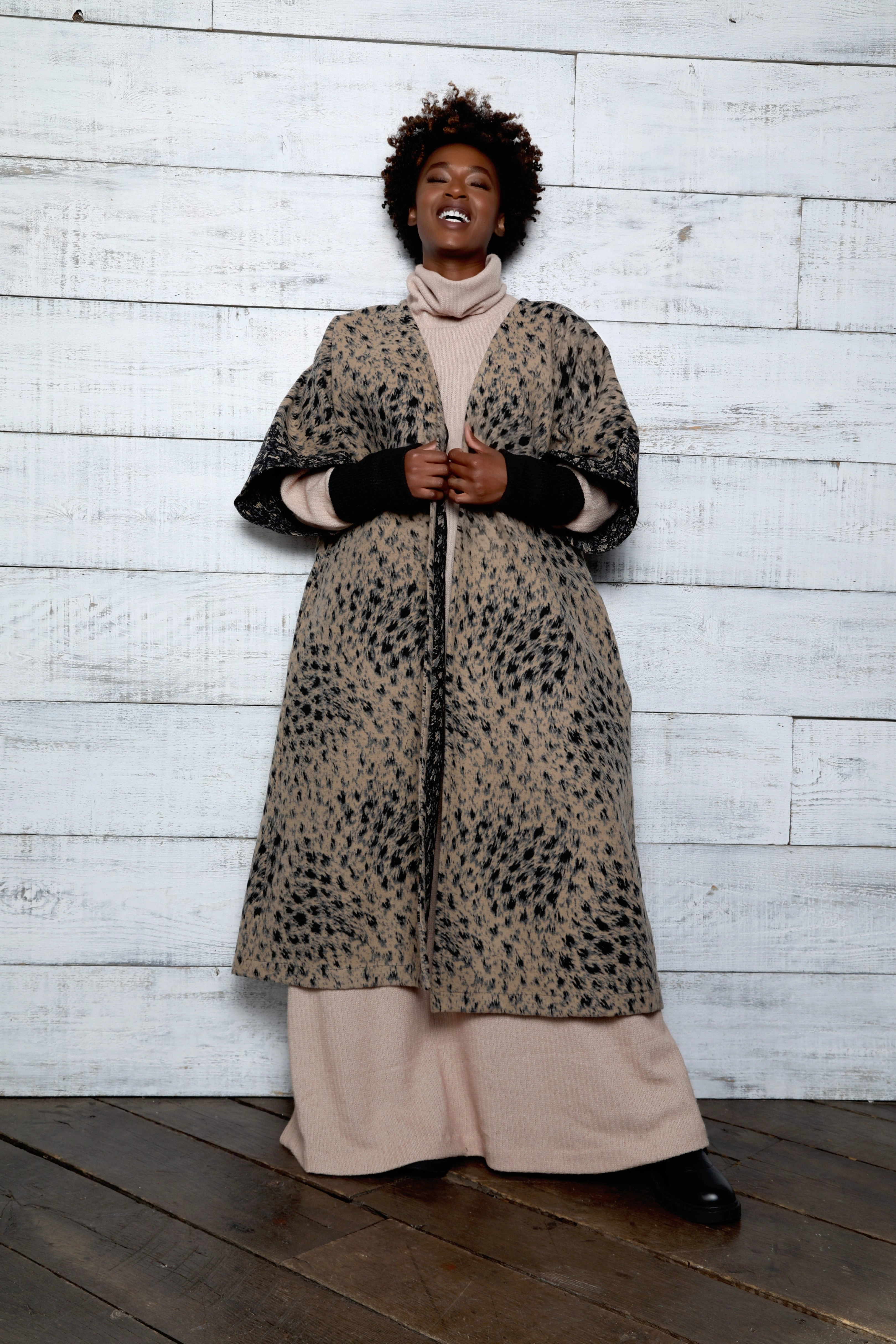 Ergonomic Silhouette Plus Size Neutral Print Wool Jacket-Jibri