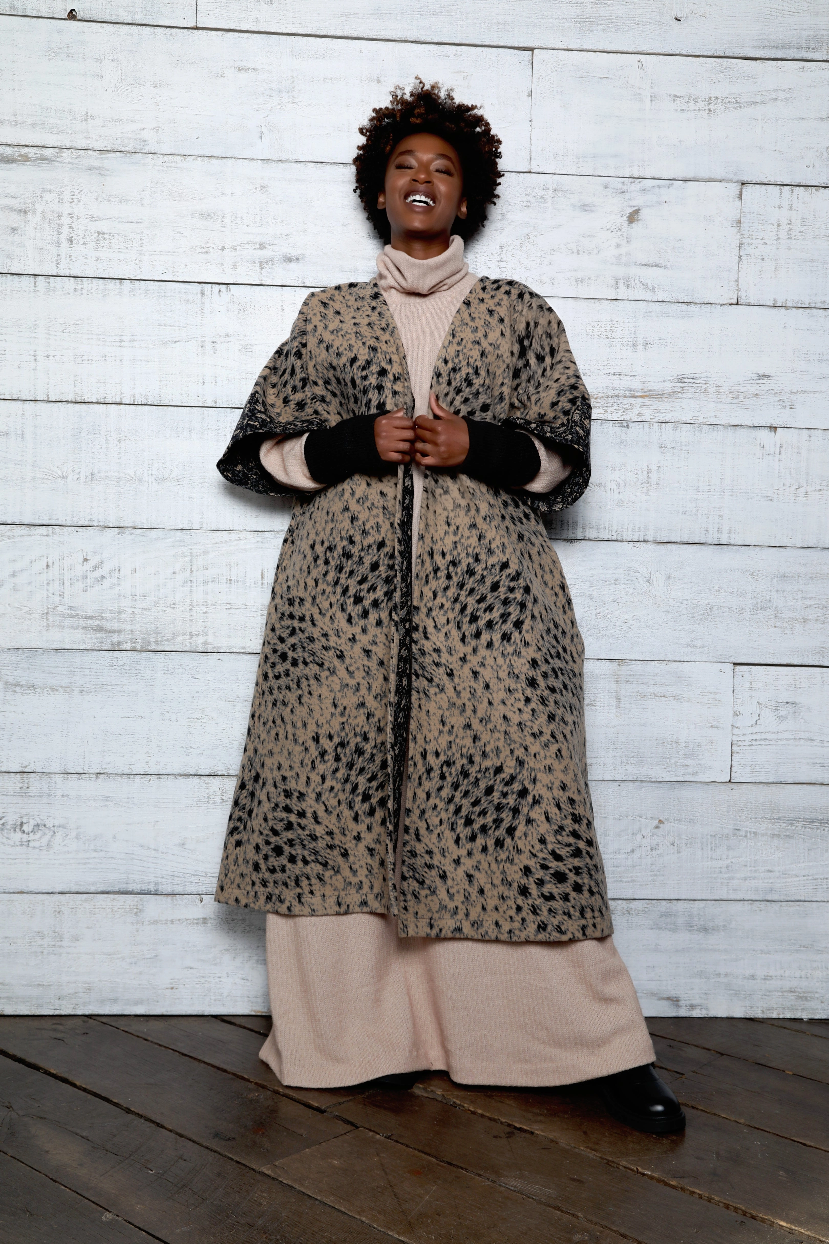 Plus Size Neutral Print Wool Jacket-Jibri Casual Work Look Active Style