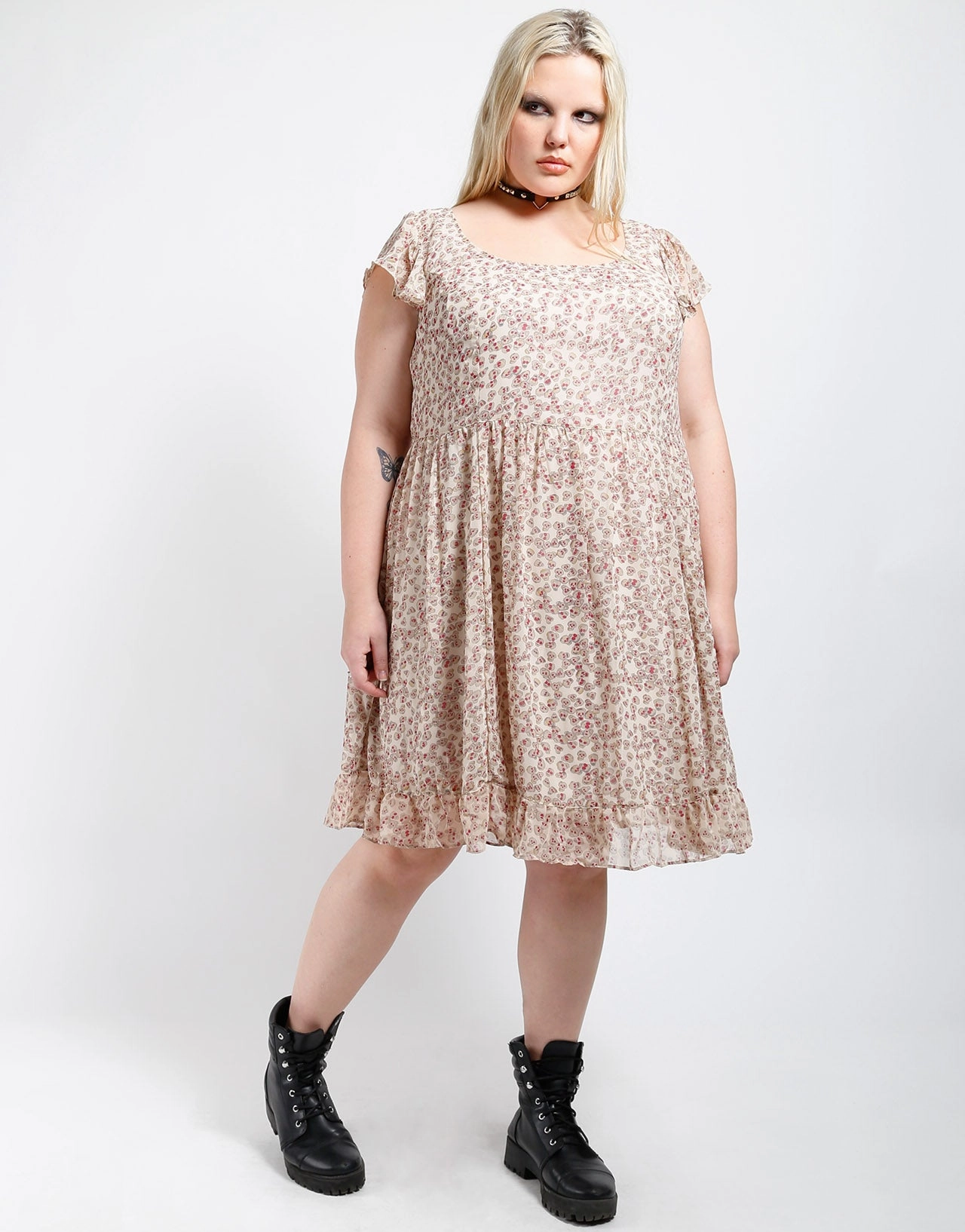 Plus Size Sookie Skull Chiffon Dress Non-Iron