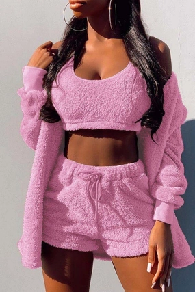 PLUSH WARM TANK SHORT JACKET 3PIECES SET Flowy legs
