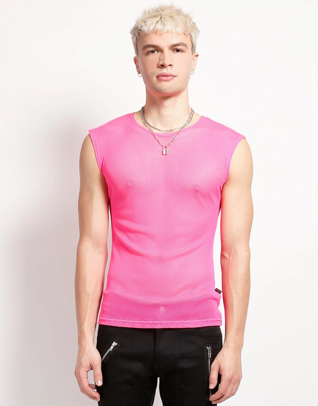 Durable Reinforced Hem MUSCLE TANK FISHNET PINK