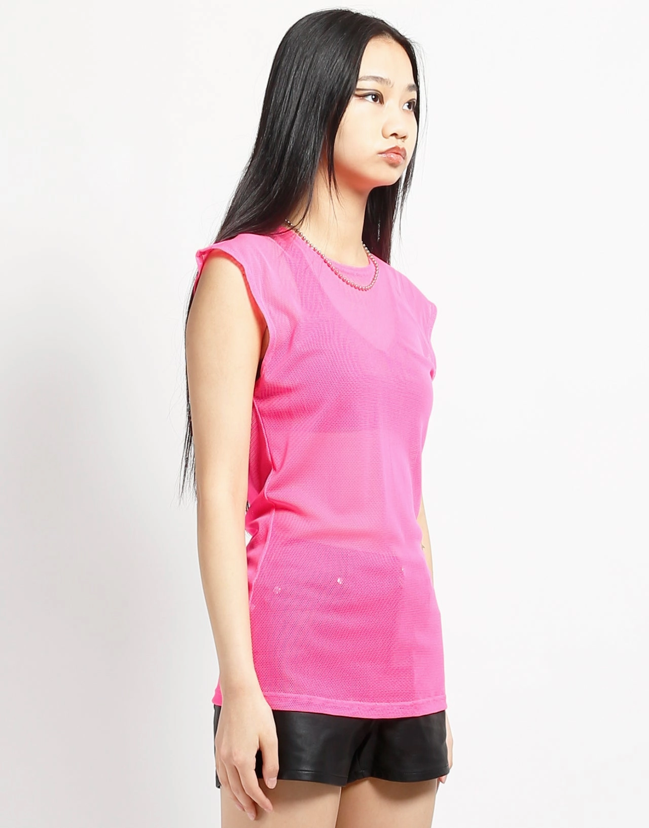 Quick Release Fasteners Mesh Panel Details MUSCLE TANK FISHNET PINK