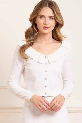 Seasonal Casual Look Pointelle Trim Knit Short Cardigan