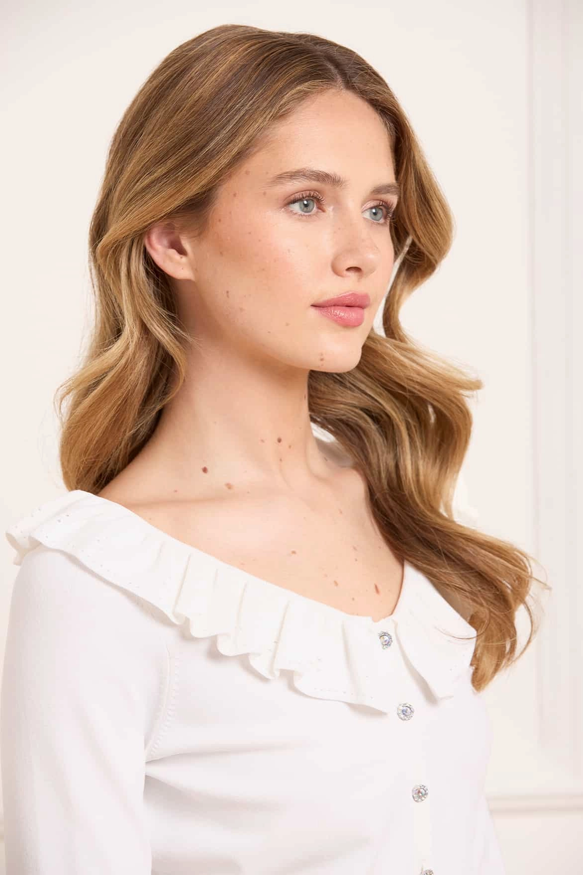 Pointelle Trim Knit Short Cardigan Gentle Fabric Thermal Retention Lining