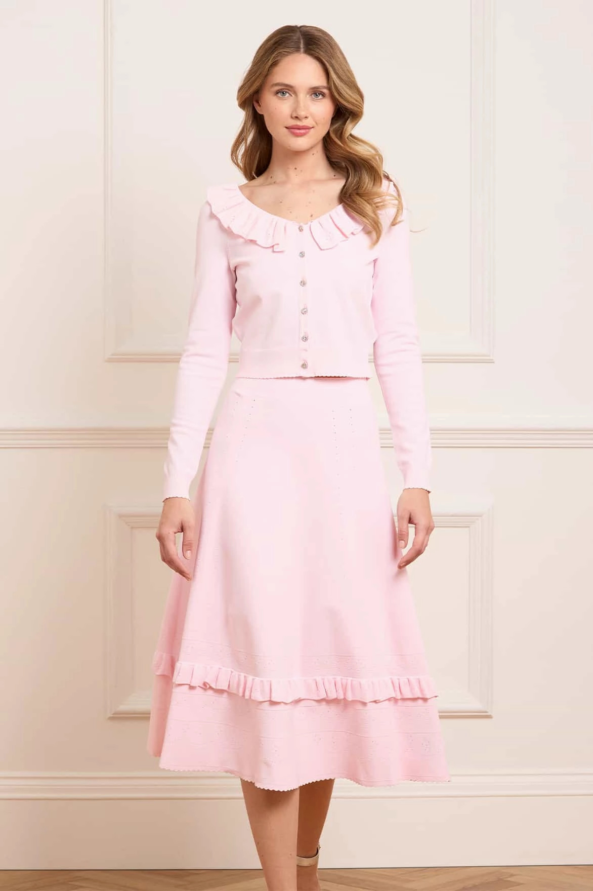 Pointelle Trim Knit Short Cardigan Chic Look Butter Soft Finishing