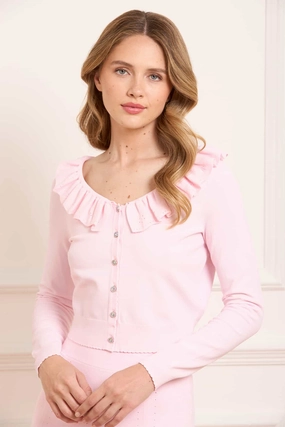 Pointelle Trim Knit Short Cardigan Oversized Fit Low Maintenance Fibers