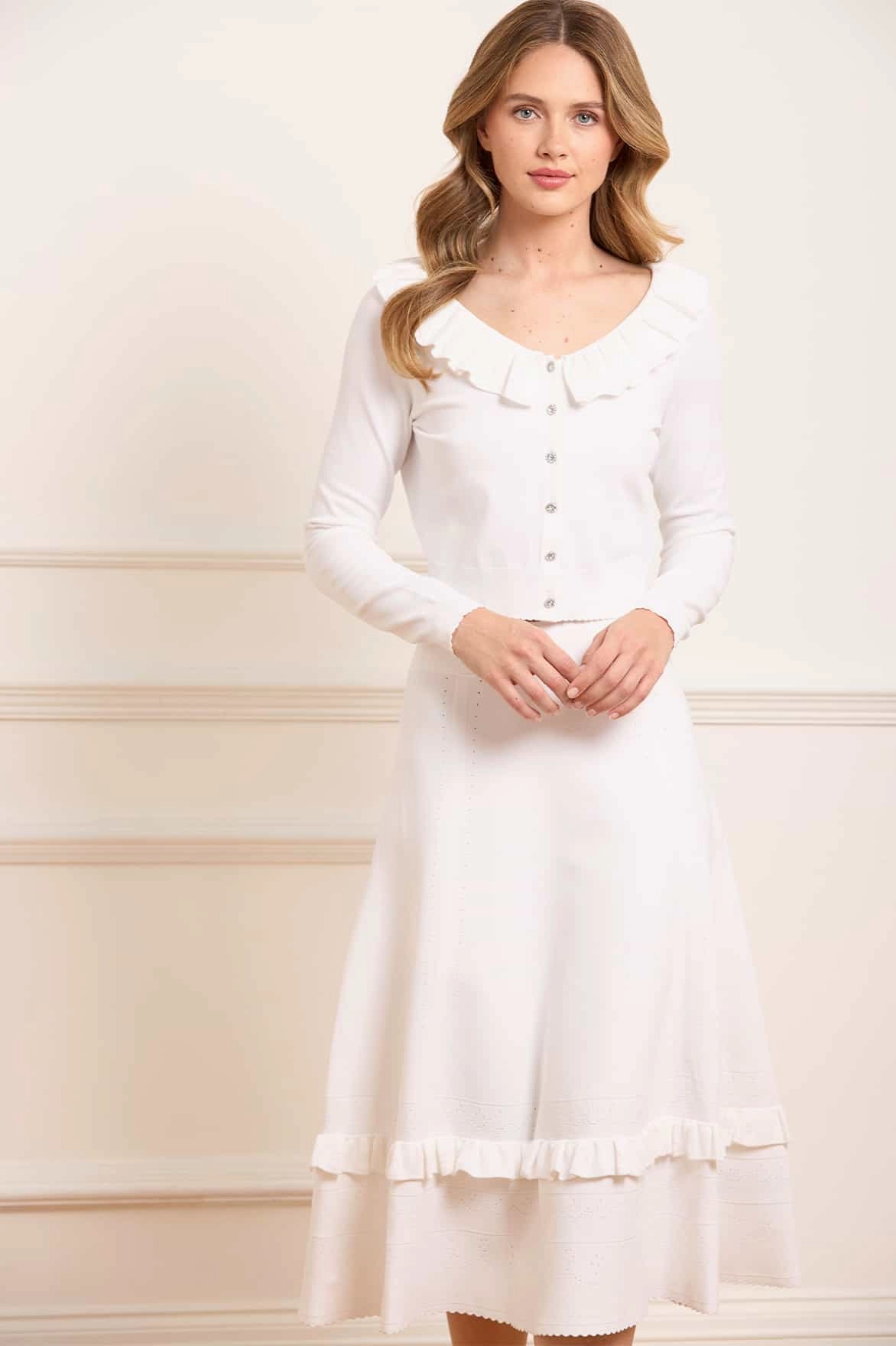 Flexible Seam Structure Pointelle Trim Knit Skirt