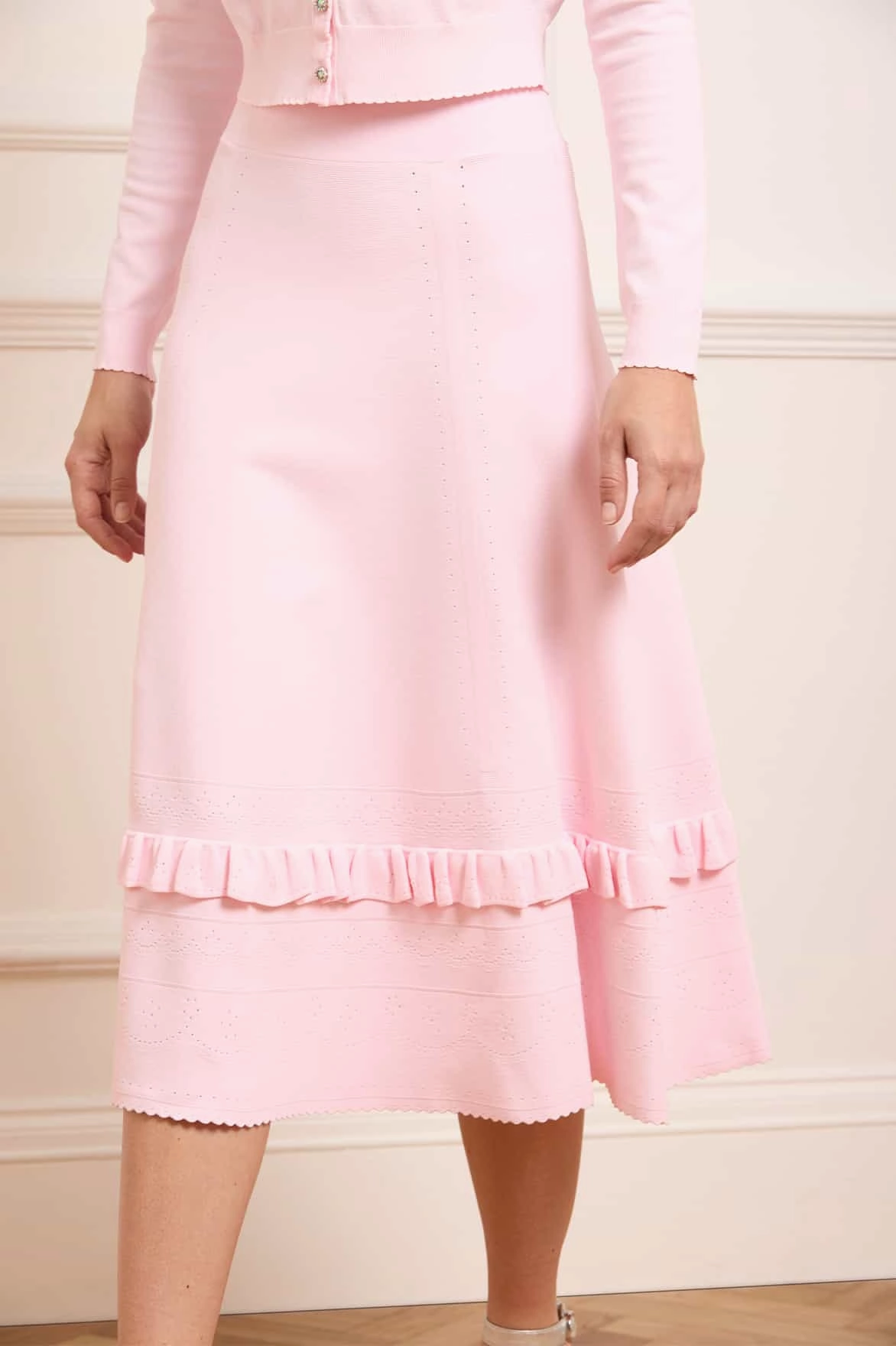 Flexible Rib Trimming Classic Pick Pointelle Trim Knit Skirt