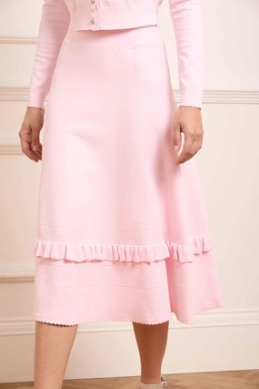 Flexible Rib Trimming Classic Pick Pointelle Trim Knit Skirt