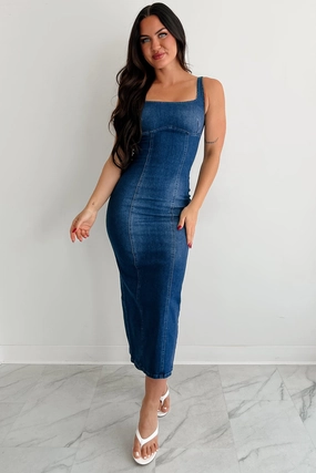 Poise & Power Sleeveless Denim Midi Dress (Dark) City Walk Weekend Warrior Garment Dyed Technique