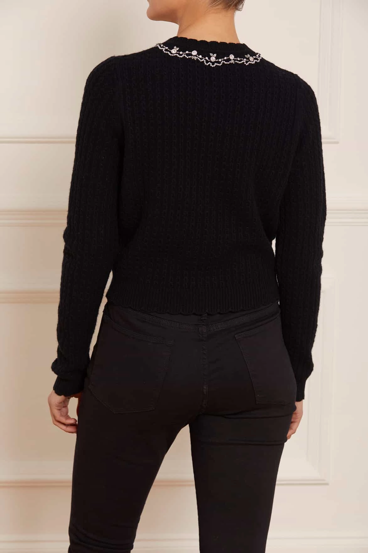 Crystal Border Short Cardigan Cozy Texture