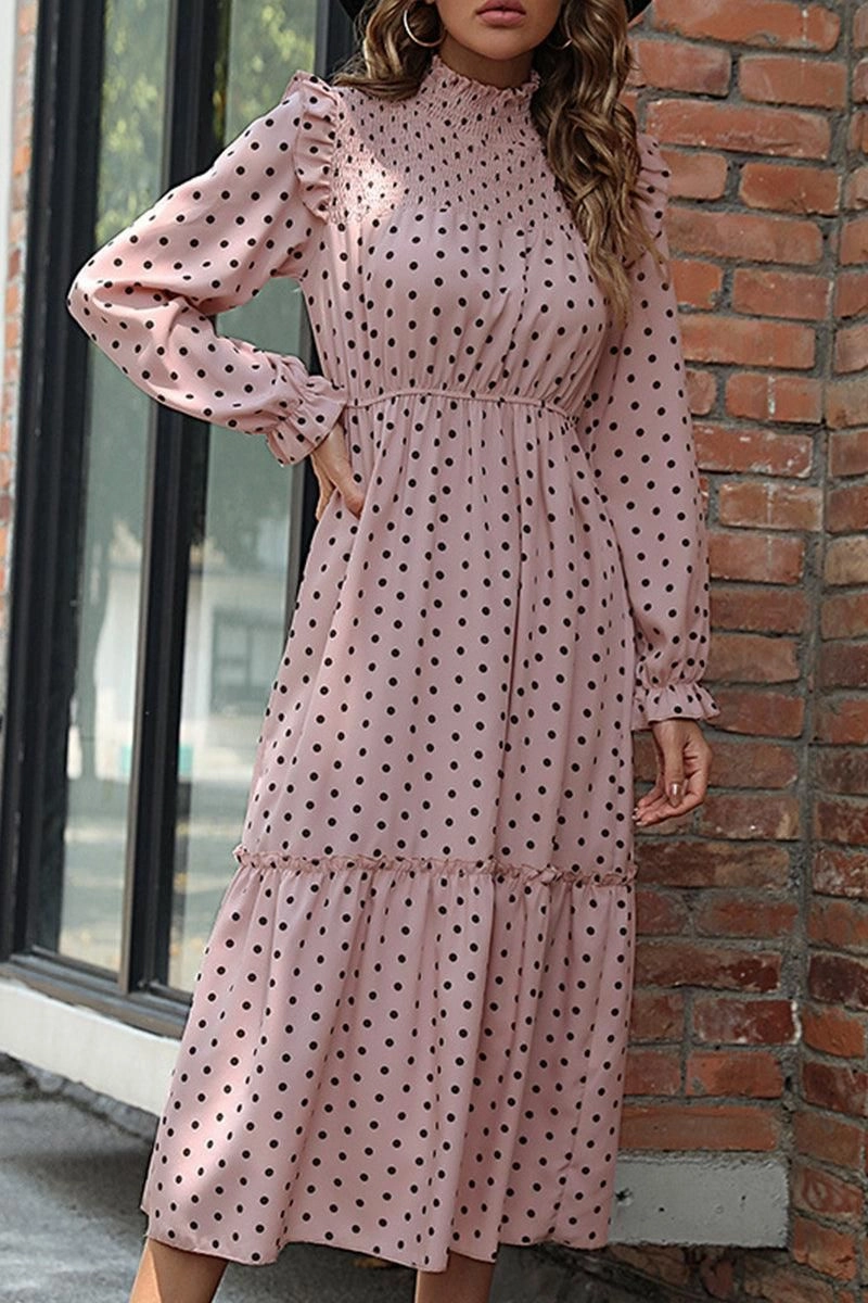 POLKA DOT LACED SHOULDER MAXI DRESS Cool Structure Cozy Design