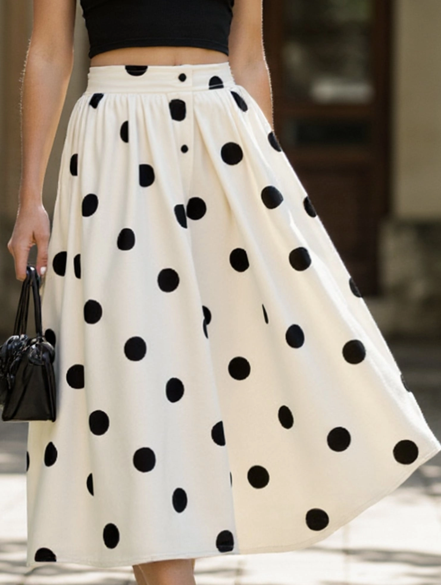 Polka dot printed retro elegant A-line skirt Perfect Movement Breathable mesh lining