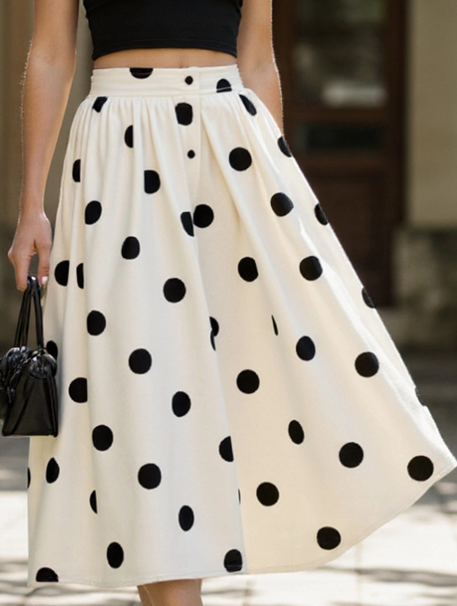Hip Friendly Pockets Polka dot printed retro elegant A-line skirt
