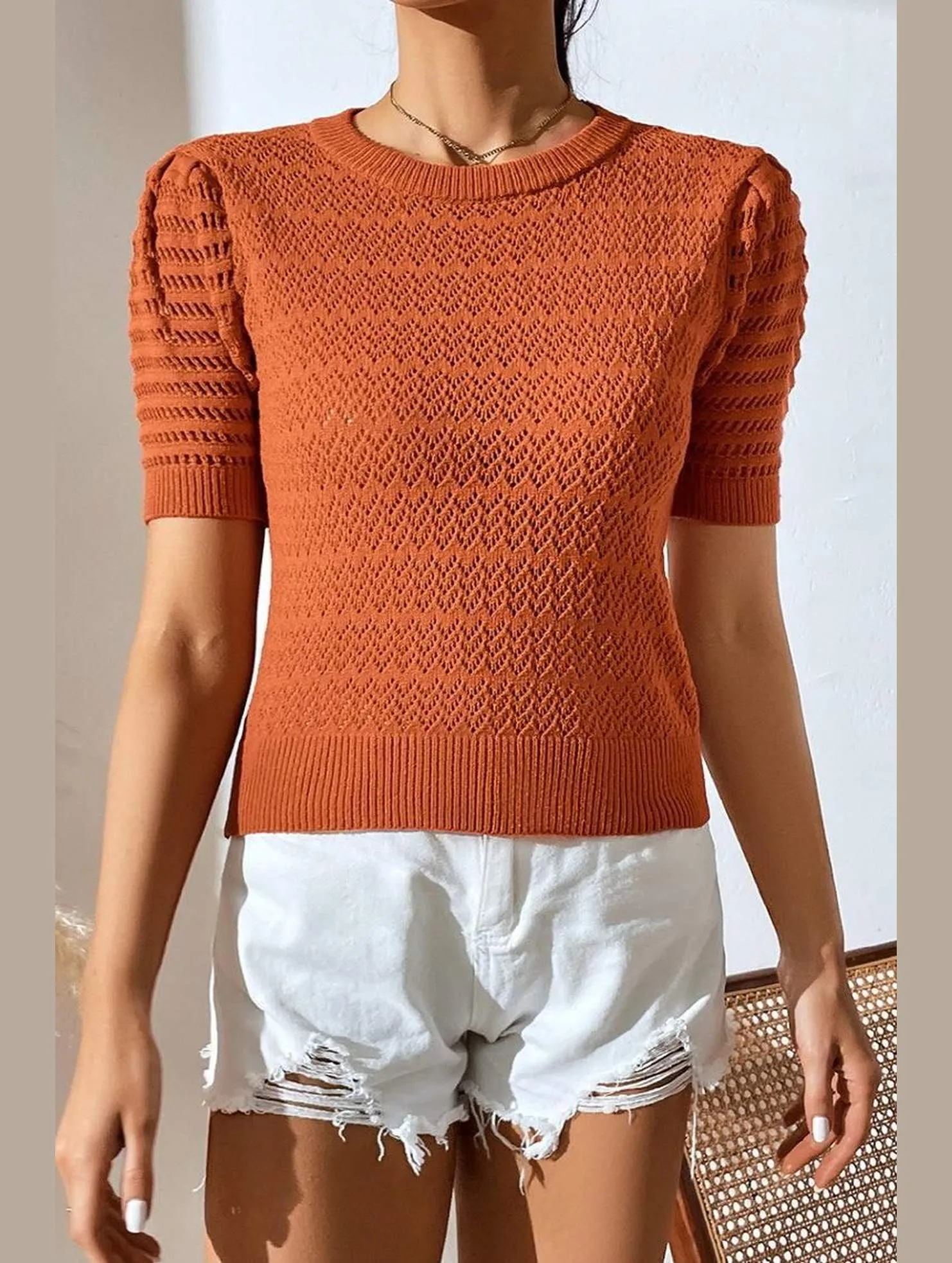Anti Shrinkage Treatment Valentine's Day PATTERNED KNIT SHORT SLEEVE CASUAL TOP