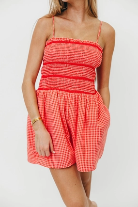 Active Classic Picnic Work Posey Gingham Romper in Pink/Red