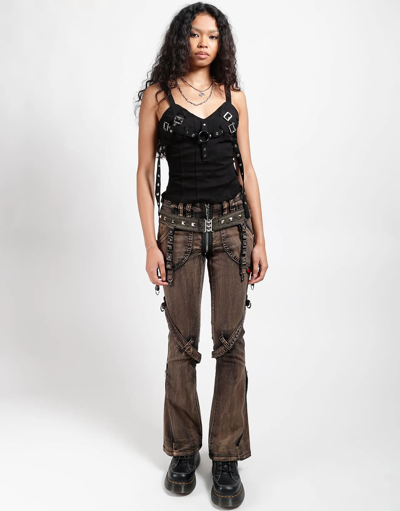 Mesh Panel POWER BELT PANT BLACK STEAM WASH