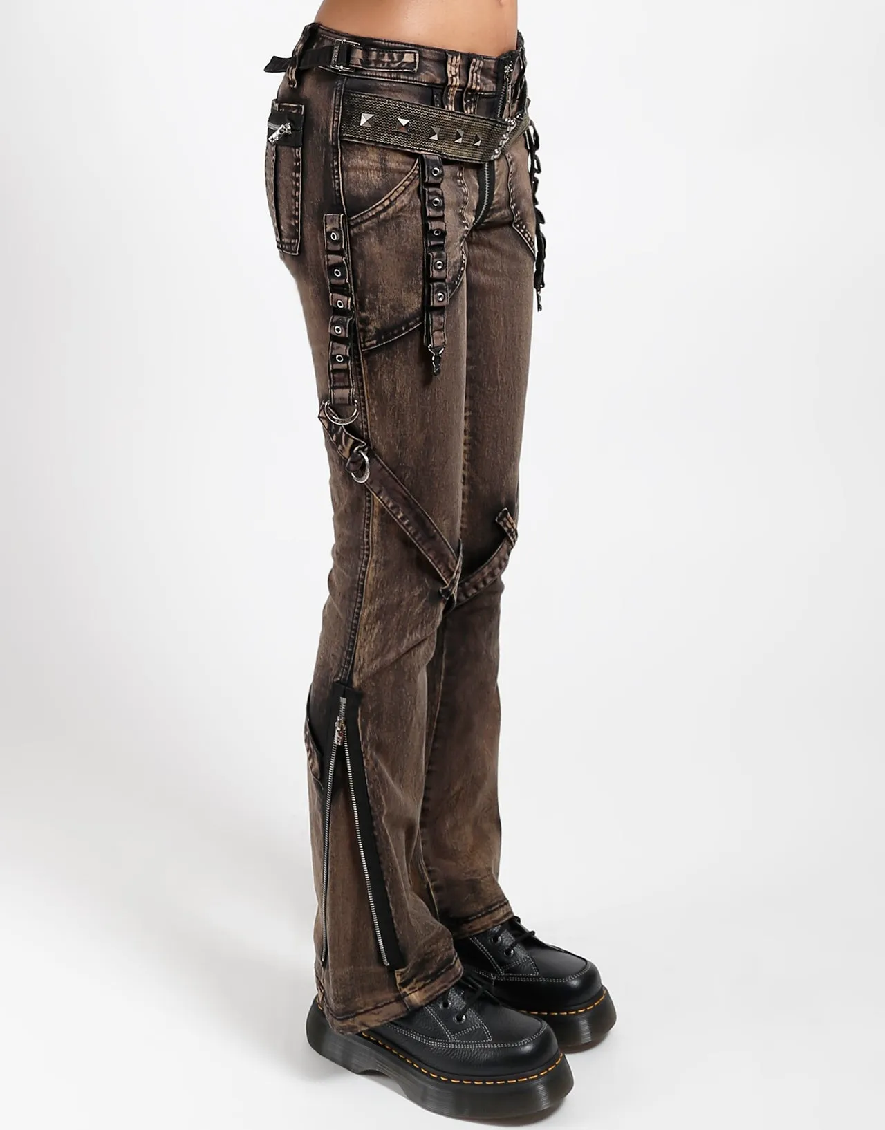 Tapered ankle Clean Cut POWER BELT PANT BLACK STEAM WASH