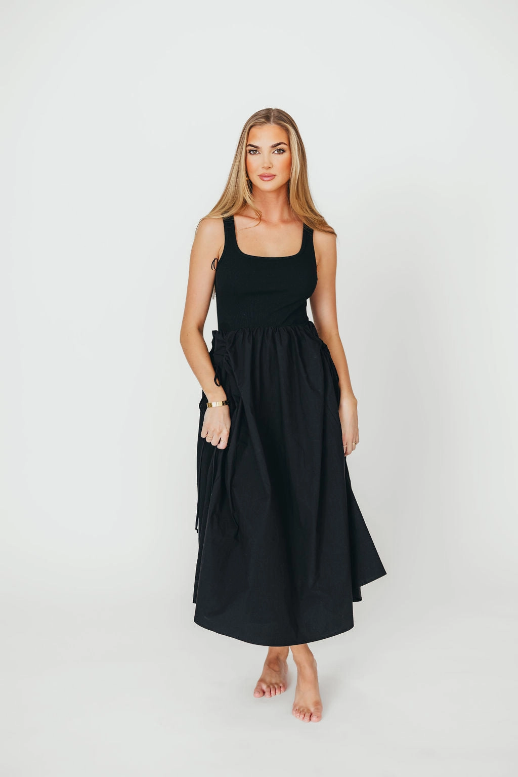 Button-front Lucca Midi Dress in Black *Final-Sale*