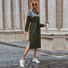 Office Fit Modern Form CASUAL COLOR CONTRAST SPLIT HOODIE DRESS_CWDSD4338