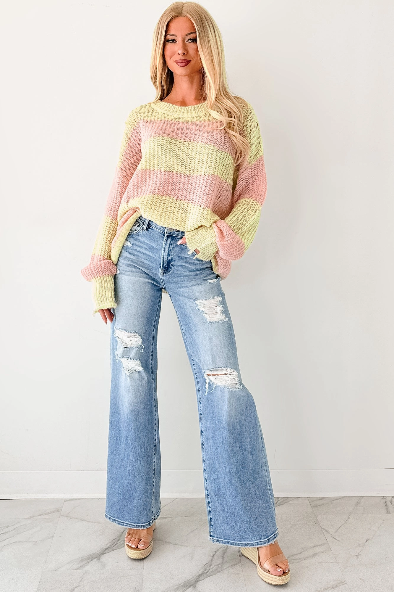 Daily Go Desirae High Rise Wide Leg Risen Jeans (Light)