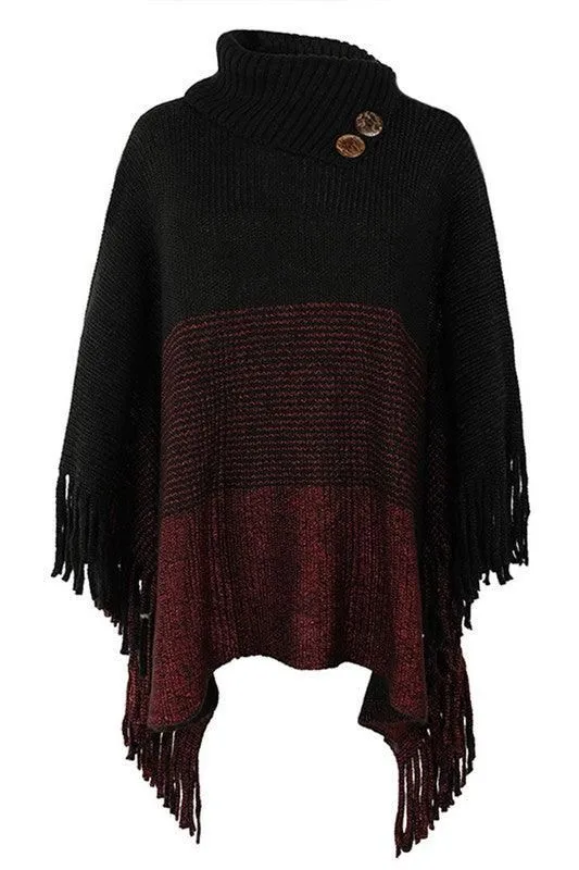 Layered Style SWEATER HALF OPEN COLLAR CLOAK
