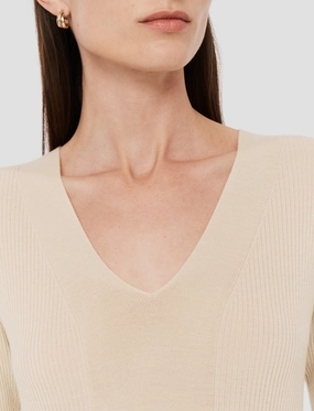 Eco Certified Fibers Fine Merino Rib V Neck Top