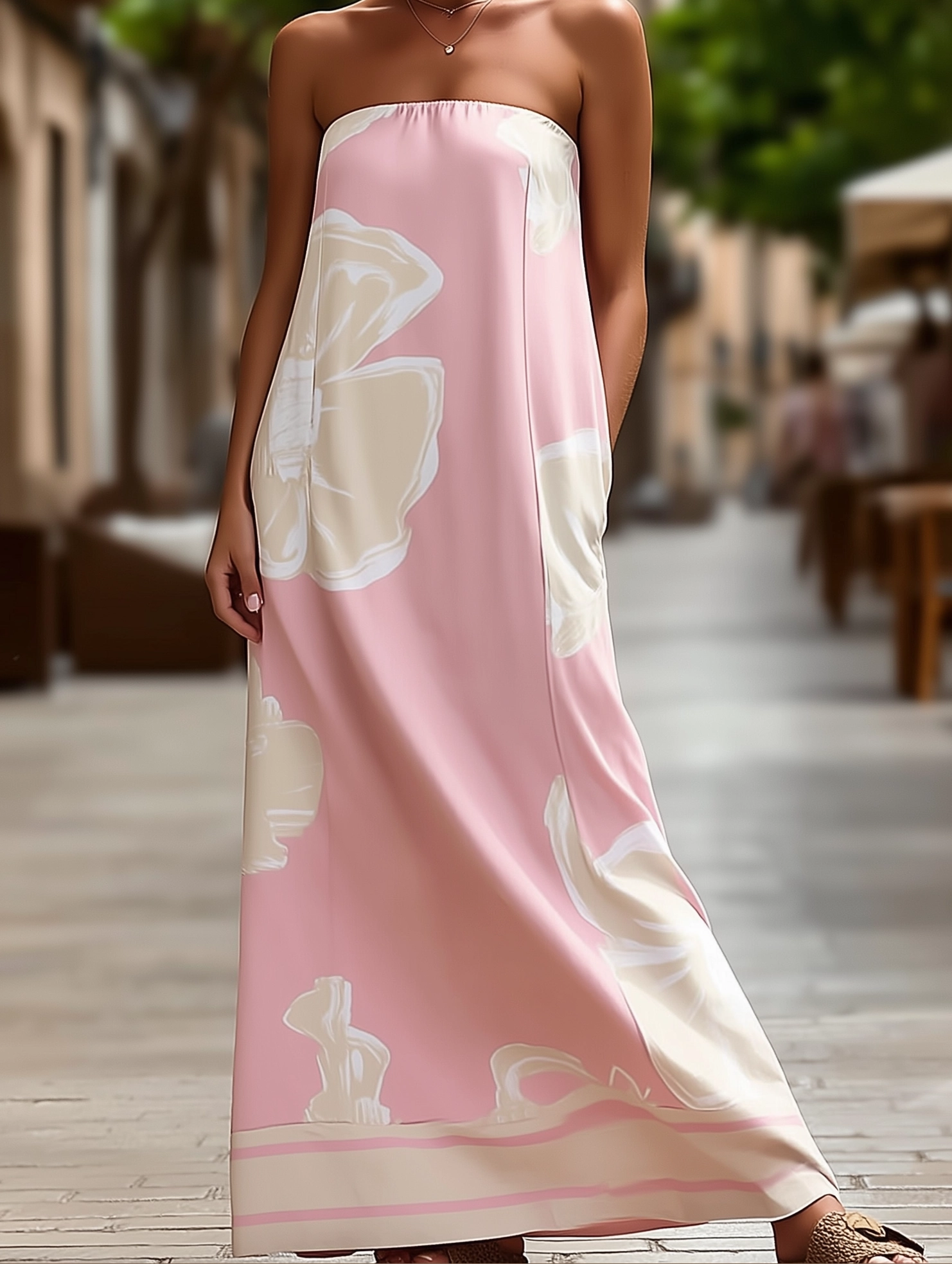 Knit Cool Summer Sexy Tube Top Printed Swing Dress ??Strapless Casual Dress