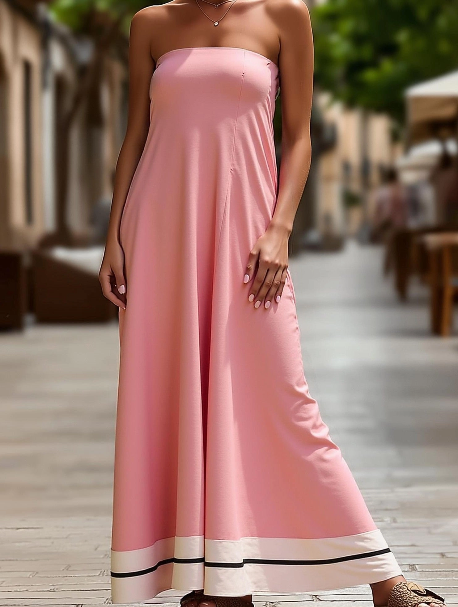 Front-Slit Layered Look Summer Sexy Tube Top Printed Swing Dress ??Strapless Casual Dress