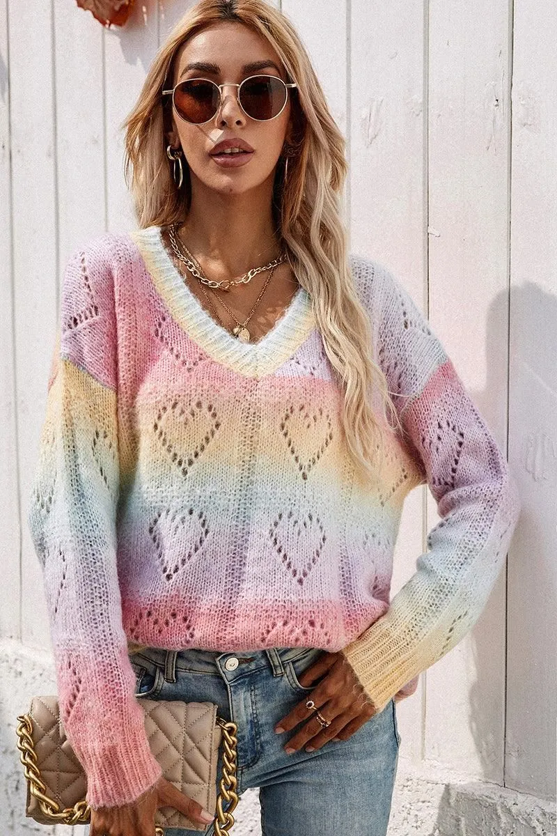 Eco Certified Fabrications PRINTING RAINBOW V NECK PULLOVER SWEATER