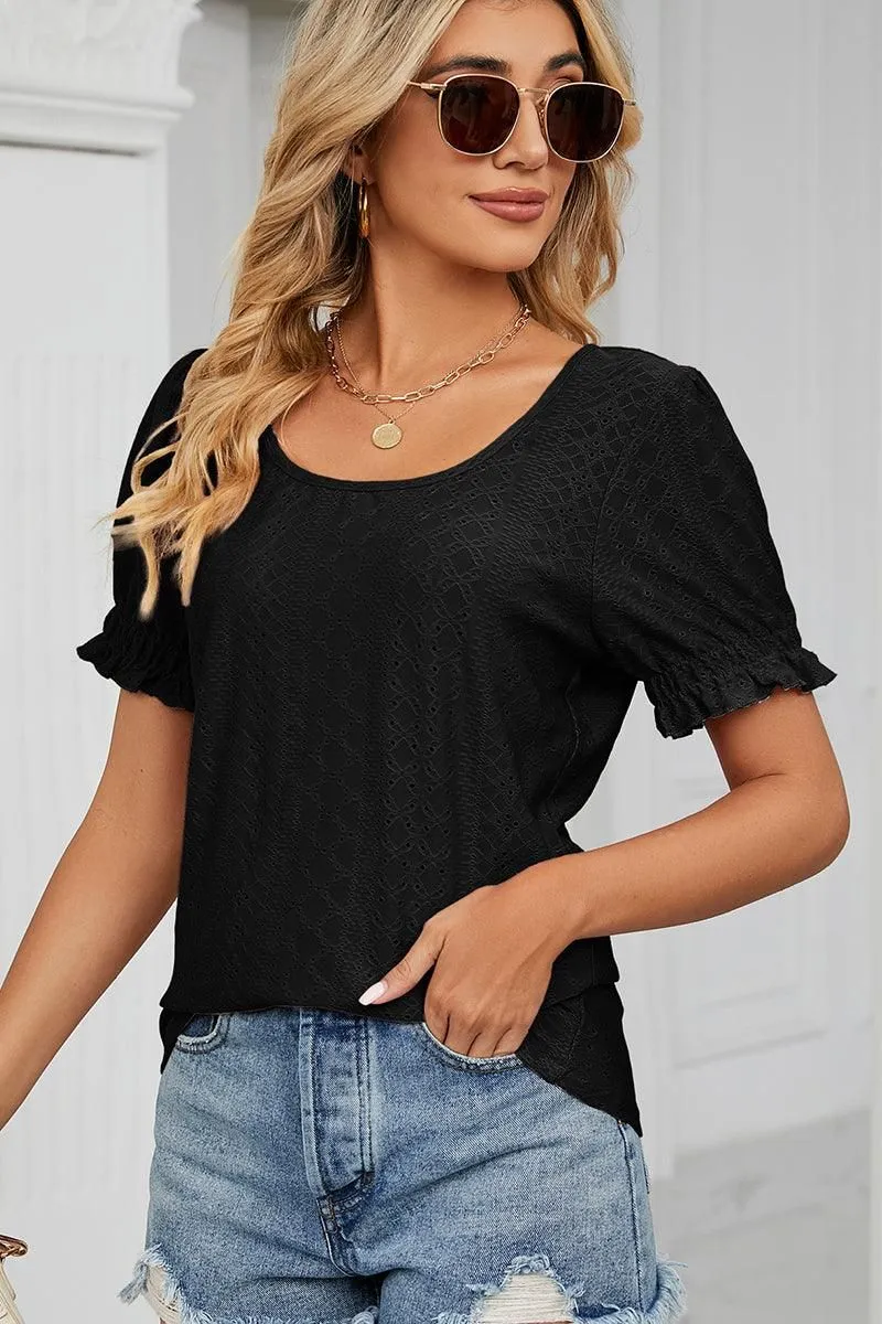 PUNCHING LACE LOUND NECK PRINCESS SLEEVES TOP MoistureWicking Technology Street Ready